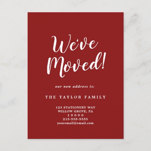 Brushed Red Weve Moved Moving Announcement Postcard