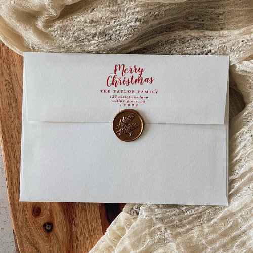 Brushed Red White Merry Christmas Card Envelope