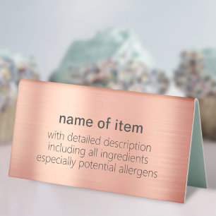 Brushed Rose Gold Buffet Menu Item Description Table Tent