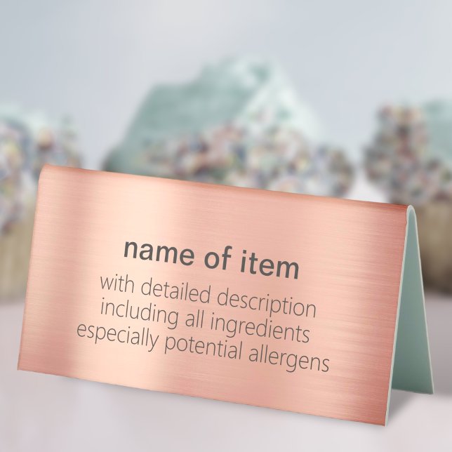 Brushed Rose Gold Buffet Menu Item Description Table Tent (Creator Uploaded)