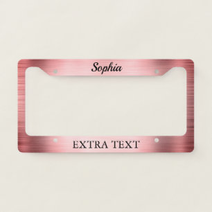 Brushed Rose Gold Metal, Name & Extra Black Text License Plate Frame