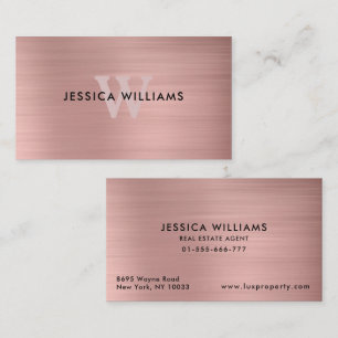 Brushed Rose Gold Monogram Elegant Modern Business Card