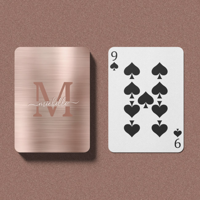 Brushed Rose Gold Monogrammed Luxury Playing Cards