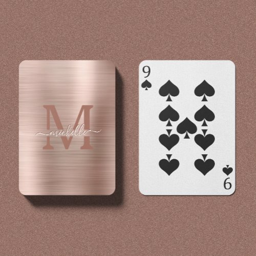 Brushed Rose Gold Monogrammed Luxury Playing Cards