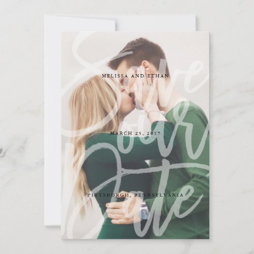 Brushed Script Overlay Save the Date photo card