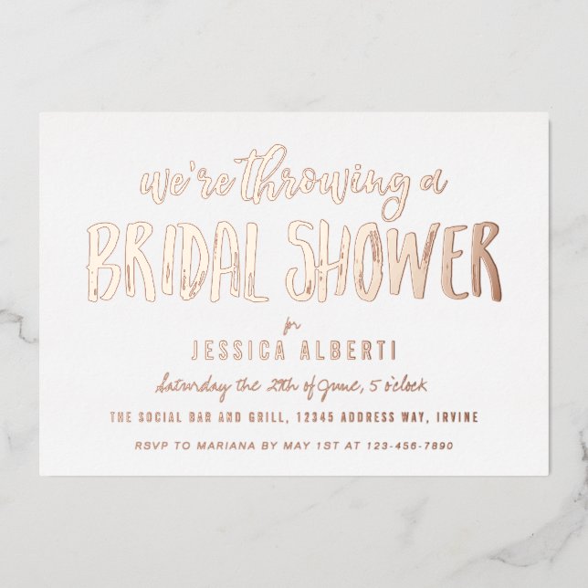 Brushed Shimmer Bridal Shower Gold Foil Invitation (Front)