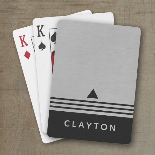 Brushed Silver and Black Manly Design Custom Name Poker Cards