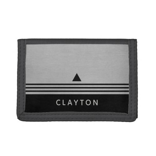 Brushed Silver and Black Manly Design Custom Name Trifold Wallet