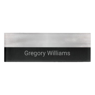 Brushed Silver and Black Metallic Look 2 Employee Name Tag
