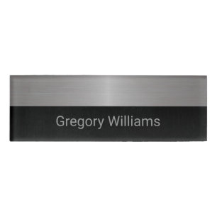 Brushed Silver and Black Metallic Look Employee Name Tag