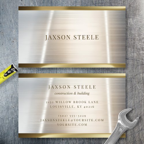 Brushed Silver And Gold Minimalist Business Card