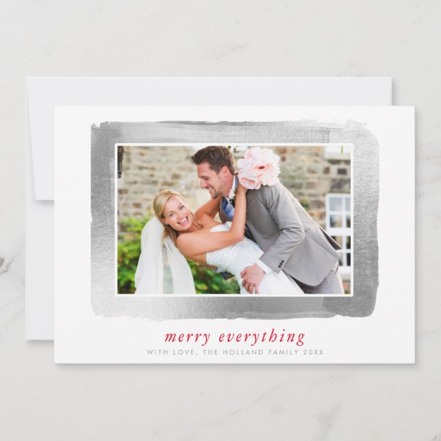 BRUSHED SILVER FRAME modern photo simple minimal Holiday Card (Front)