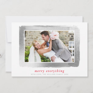 BRUSHED SILVER FRAME modern photo simple minimal Holiday Card