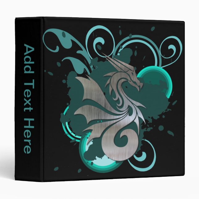 Brushed Silver Graphic Dragon Tattoo Planner Binder (Front/Spine)