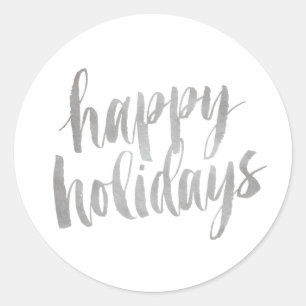 Brushed Silver Happy Holidays Closure Sticker