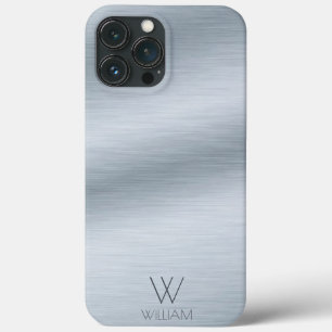 Brushed Silver Look Personalized Monogram iPhone 13 Pro Max Case