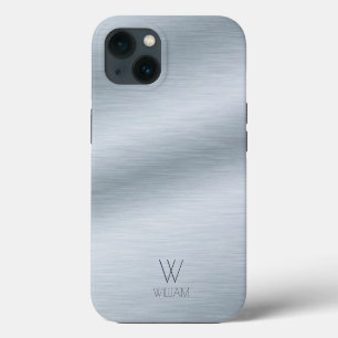 Brushed Silver Look Personalized Monogram iPhone 13 Case