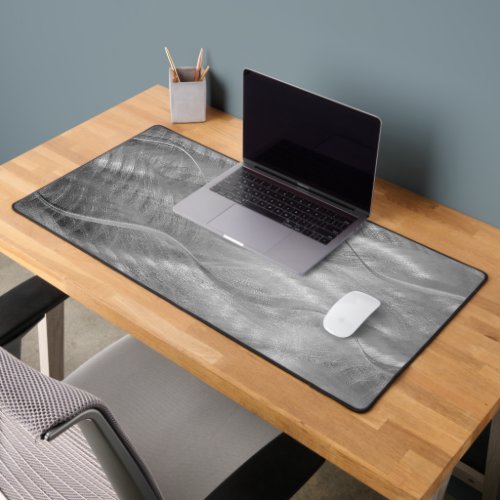 Brushed Silver Metal Abstract Desk Mat