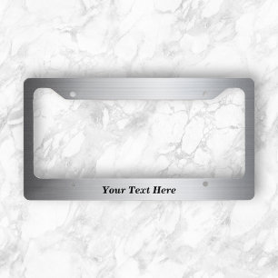 Brushed Silver metal Look Metallic Custom Text License Plate Frame