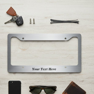 Brushed Silver metal Look Metallic Custom Text License Plate Frame