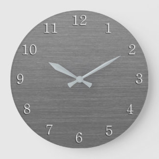 Brushed Silver Metal Look with White Numbers Large Clock