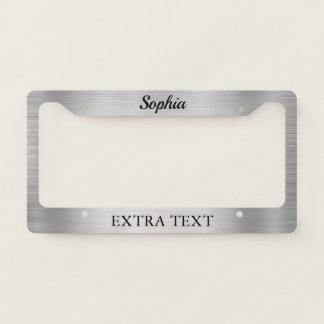 Brushed Silver Metal, Name & Extra Text, Black License Plate Frame