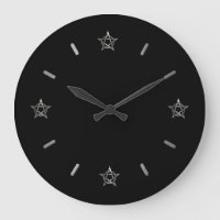 Brushed Silver Pentacle Clock for Wiccans
