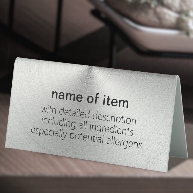 Brushed Silver Radial Buffet Menu Item Description Table Tent (Creator Uploaded)