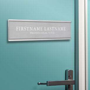 Brushed Silver Traditional Name Title Garamond Door Sign