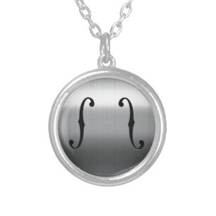 Brushed Stainless F-Holes Silver Plated Necklace