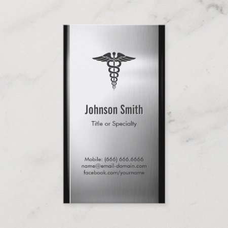 Brushed Stainless Steel Metal - Medical Symbol Business Card