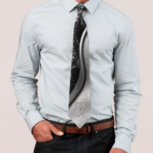 Brushed steel and metallic stone monogrammed neck tie