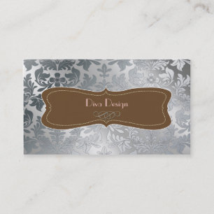 Brushed steel baroque damask business card