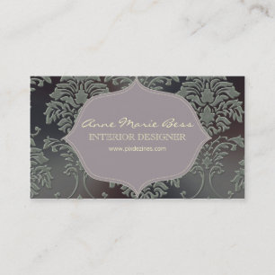 Brushed steel damask, lilac accent business card