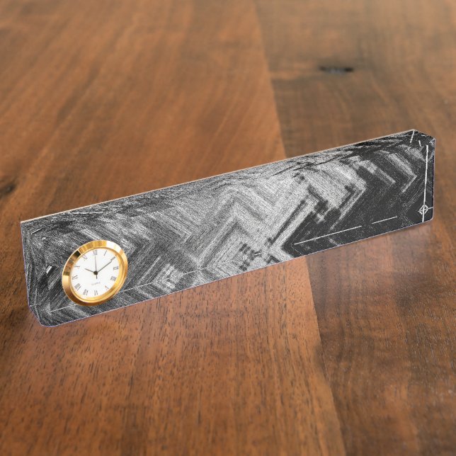 Brushed Steel Desk Nameplate with Clock (Side)