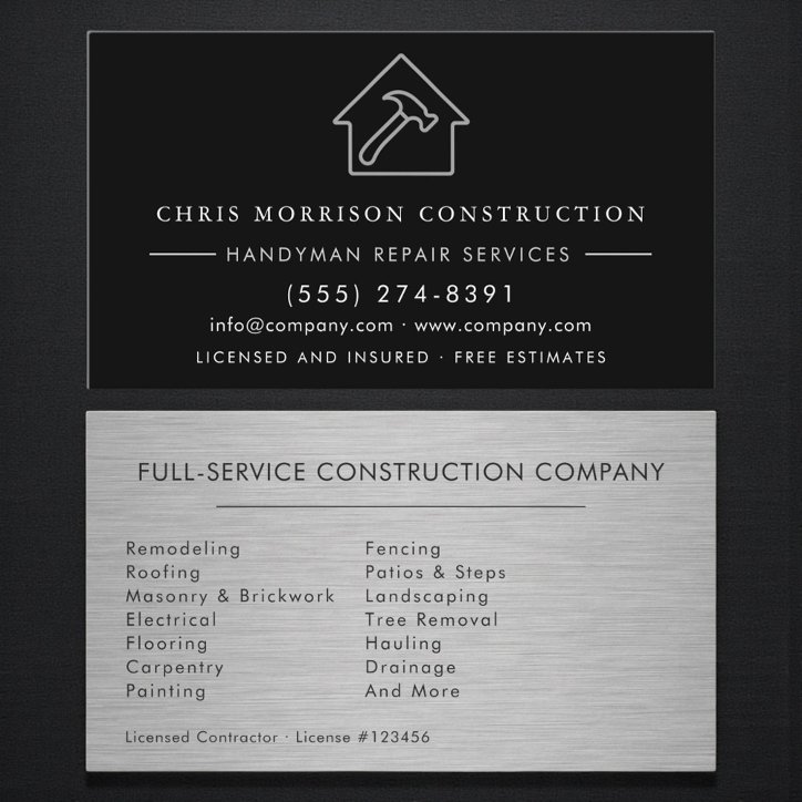 Brushed Steel Industrial Handyman Construction Business Card