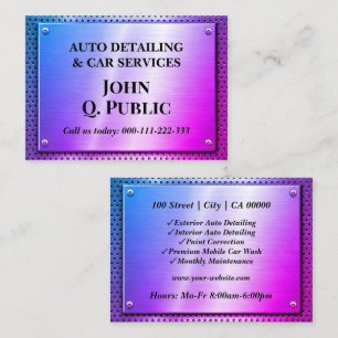 Brushed Steel Purple Blue Car Detailing Service Business Card