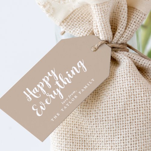 Brushed Tan Happy Everything Family Holiday Gift Tags