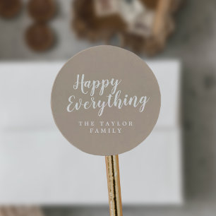Brushed Tan Happy Everything Holiday Gift Classic Round Sticker