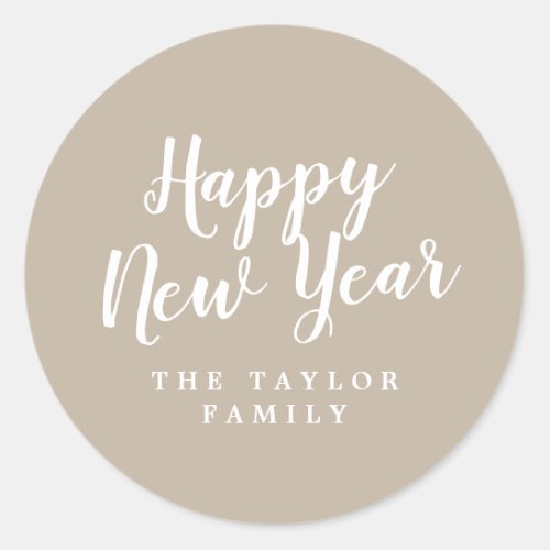 Brushed Tan Happy New Year Holiday Gift Classic Round Sticker