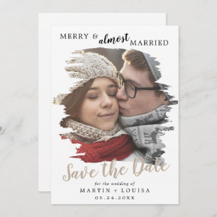 Brushed Tan Merry & Almost Married Save the Date Holiday Card