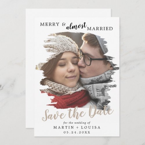 Brushed Tan Merry  Almost Married Save the Date Holiday Card