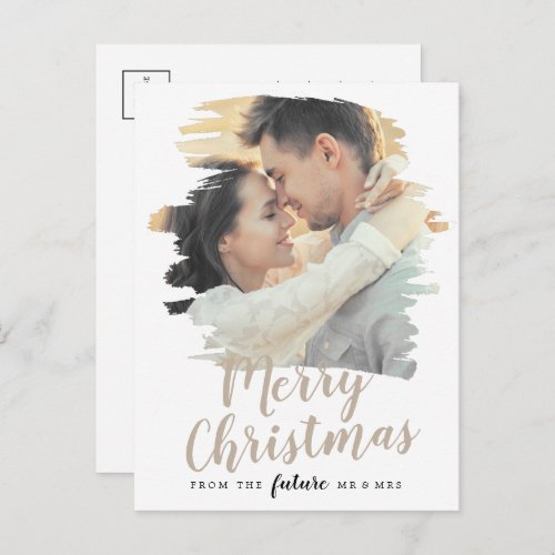 Brushed Tan Merry Christmas Save the Date Photo Holiday Postcard