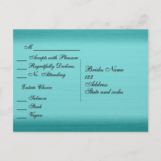 Brushed Teal Blue Menu RSVP (Back)