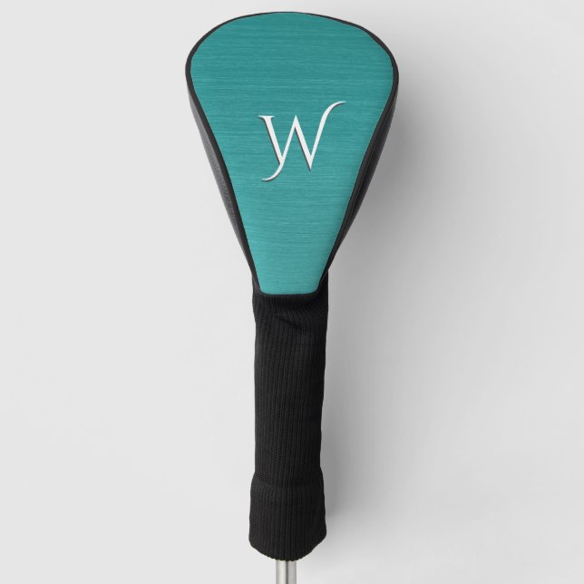 Brushed Teal Metal Look Initial  Golf Head Cover (Front)