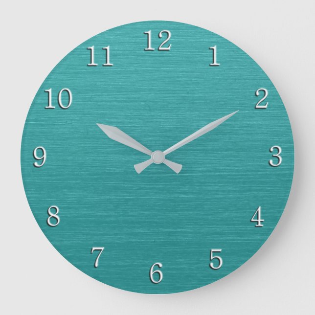 Brushed Teal Metal Look kash001 with White Numbers Large Clock (Front)