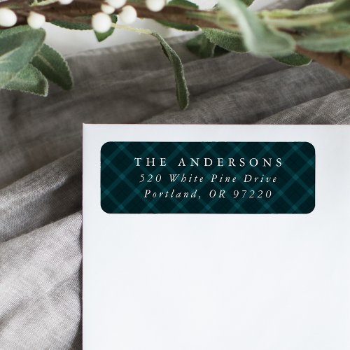 Brushed Teal Plaid Holiday Return Address Label