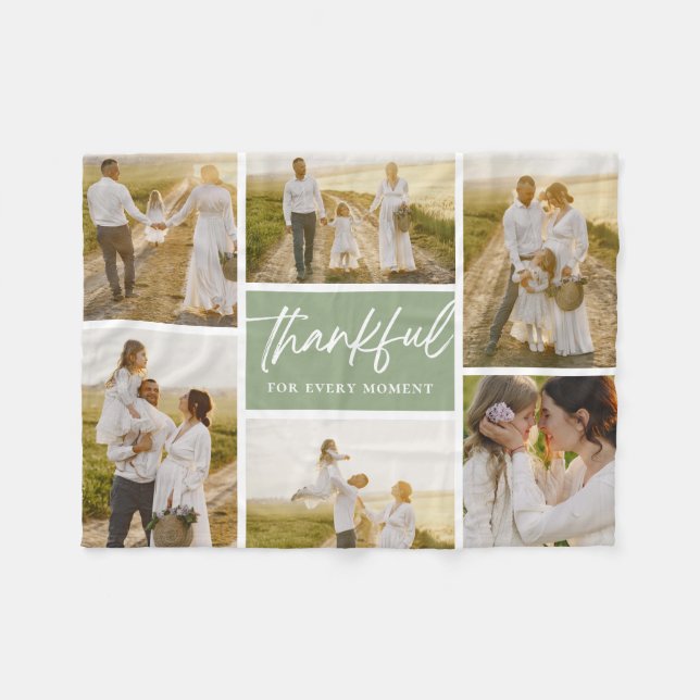 Brushed Thankful Editable Color Photo Collage Fleece Blanket (Front (Horizontal))