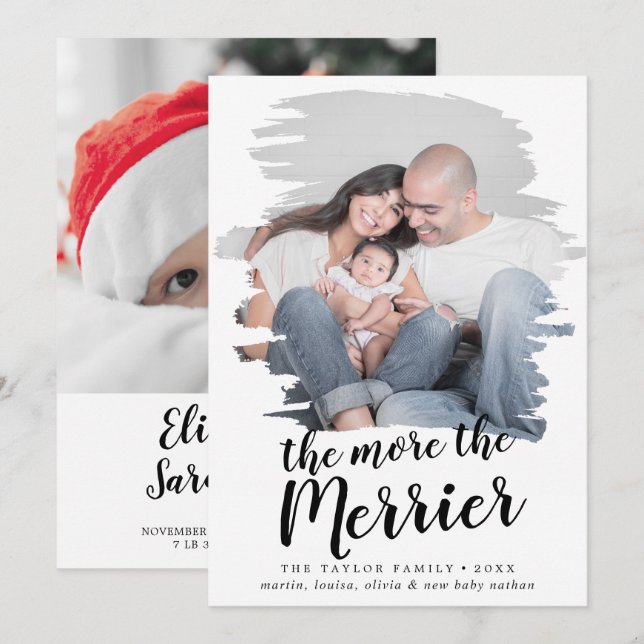 Brushed The More The Merrier Birth Announcement (Front/Back)