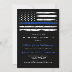 Brushed Thin Blue Line Police Office Retirement Invitation